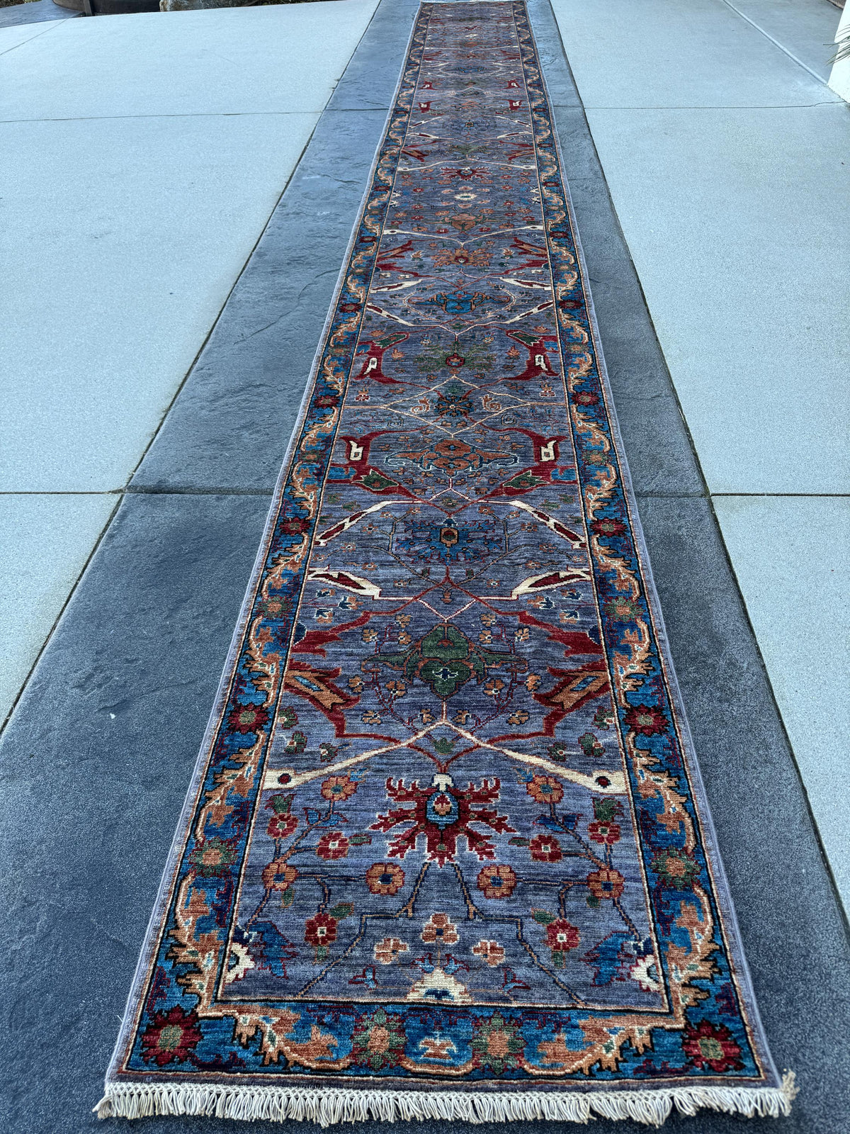 3x22 Handmade Afghan Wool Runner Rug | Blue Floral Hallway Rug | Hand-Knotted Traditional Long Runner