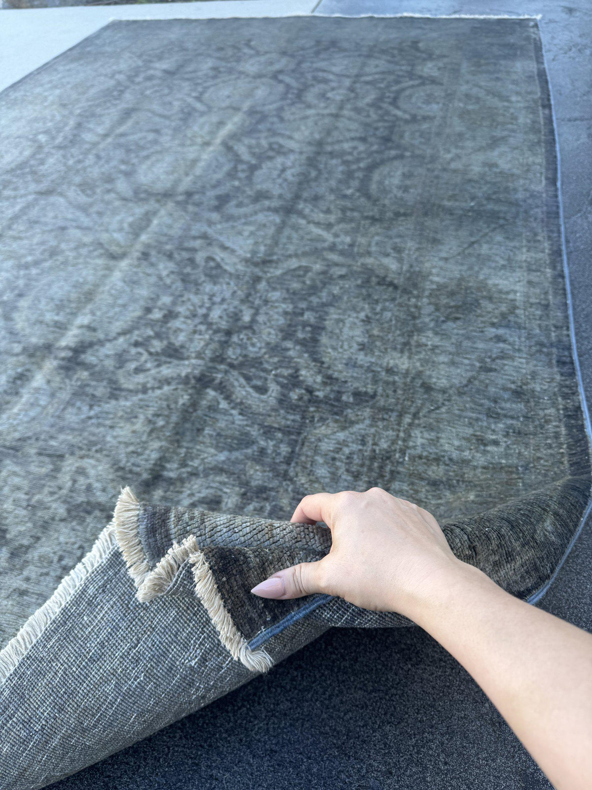 6x9 Handmade Afghan Wool Rug | Charcoal Grey Tone-on-Tone Area Rug | Muted Distressed Look | Hand-Knotted Modern Carpet