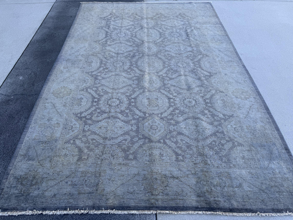 6x9 Handmade Afghan Wool Rug | Charcoal Grey Tone-on-Tone Area Rug | Muted Distressed Look | Hand-Knotted Modern Carpet