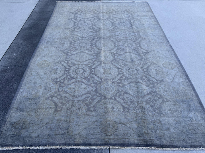 6x9 Handmade Afghan Wool Rug | Charcoal Grey Tone-on-Tone Area Rug | Muted Distressed Look | Hand-Knotted Modern Carpet