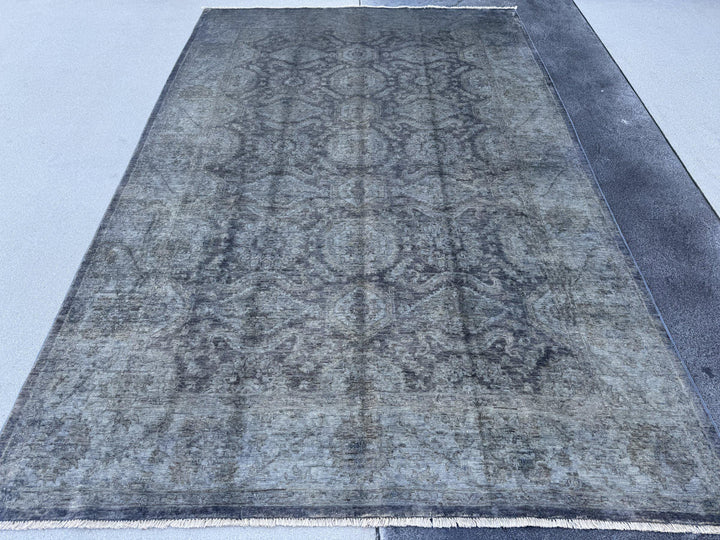6x9 Handmade Afghan Wool Rug | Charcoal Grey Tone-on-Tone Area Rug | Muted Distressed Look | Hand-Knotted Modern Carpet