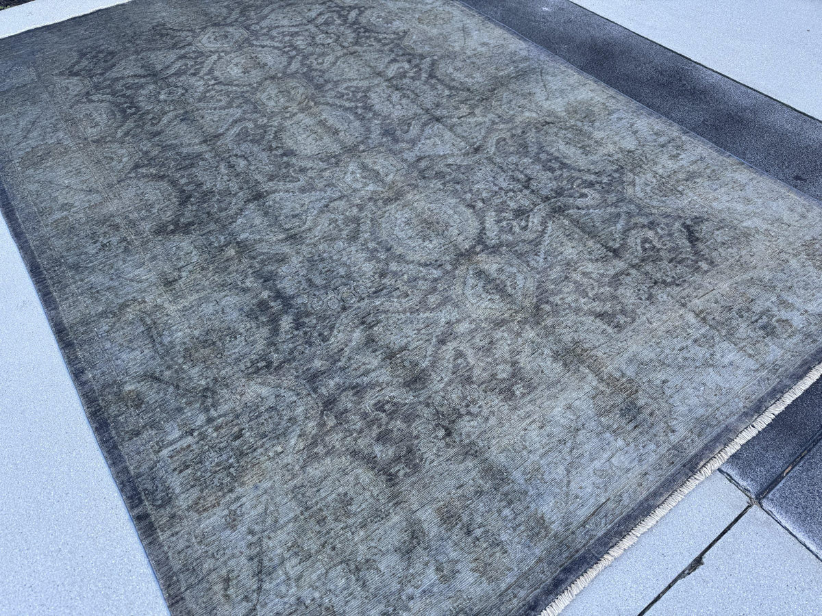 6x9 Handmade Afghan Wool Rug | Charcoal Grey Tone-on-Tone Area Rug | Muted Distressed Look | Hand-Knotted Modern Carpet