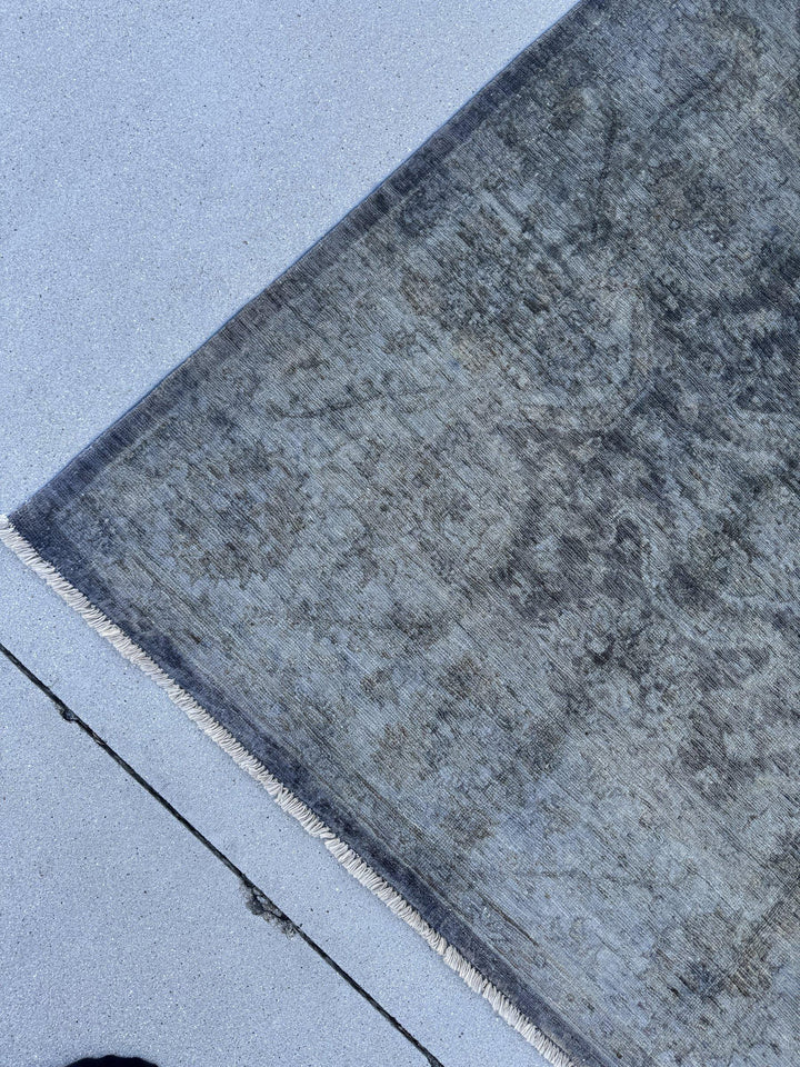 6x9 Handmade Afghan Wool Rug | Charcoal Grey Tone-on-Tone Area Rug | Muted Distressed Look | Hand-Knotted Modern Carpet
