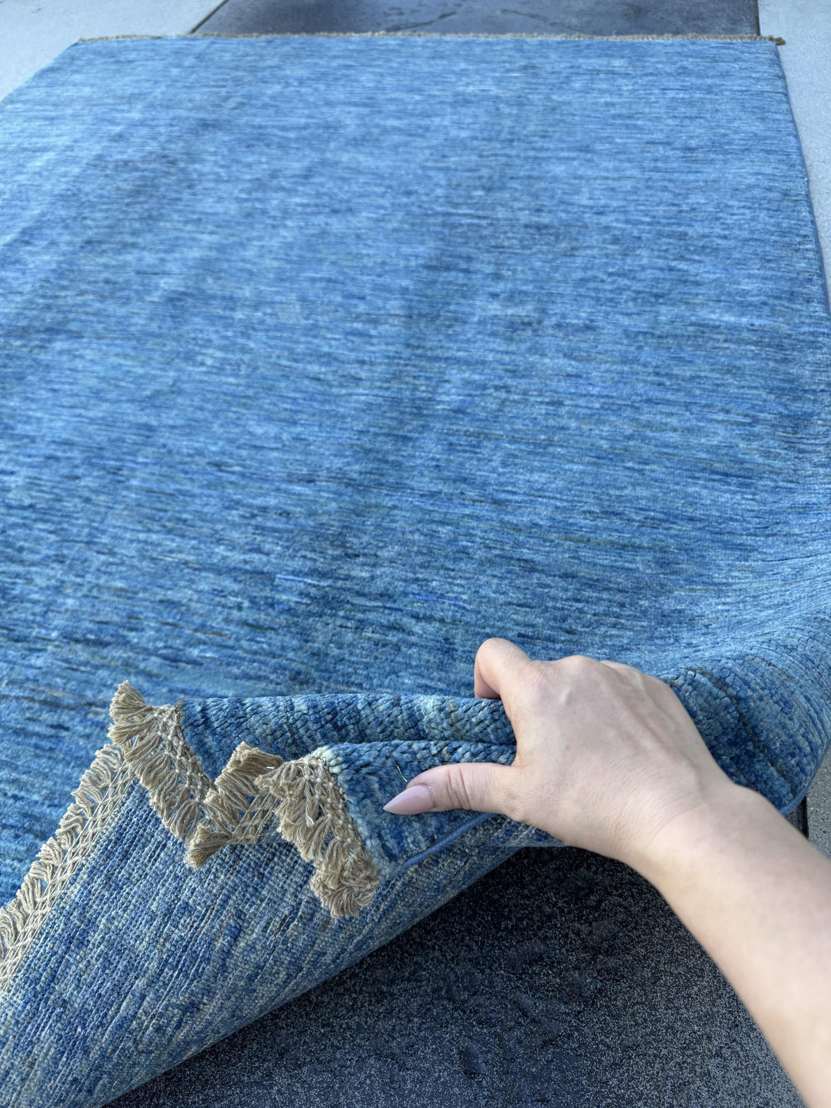 5x7 Handmade Afghan Wool Rug | Solid Denim Blue Modern Area Rug | Minimalist Abrash Texture | Hand-Knotted Contemporary Carpet