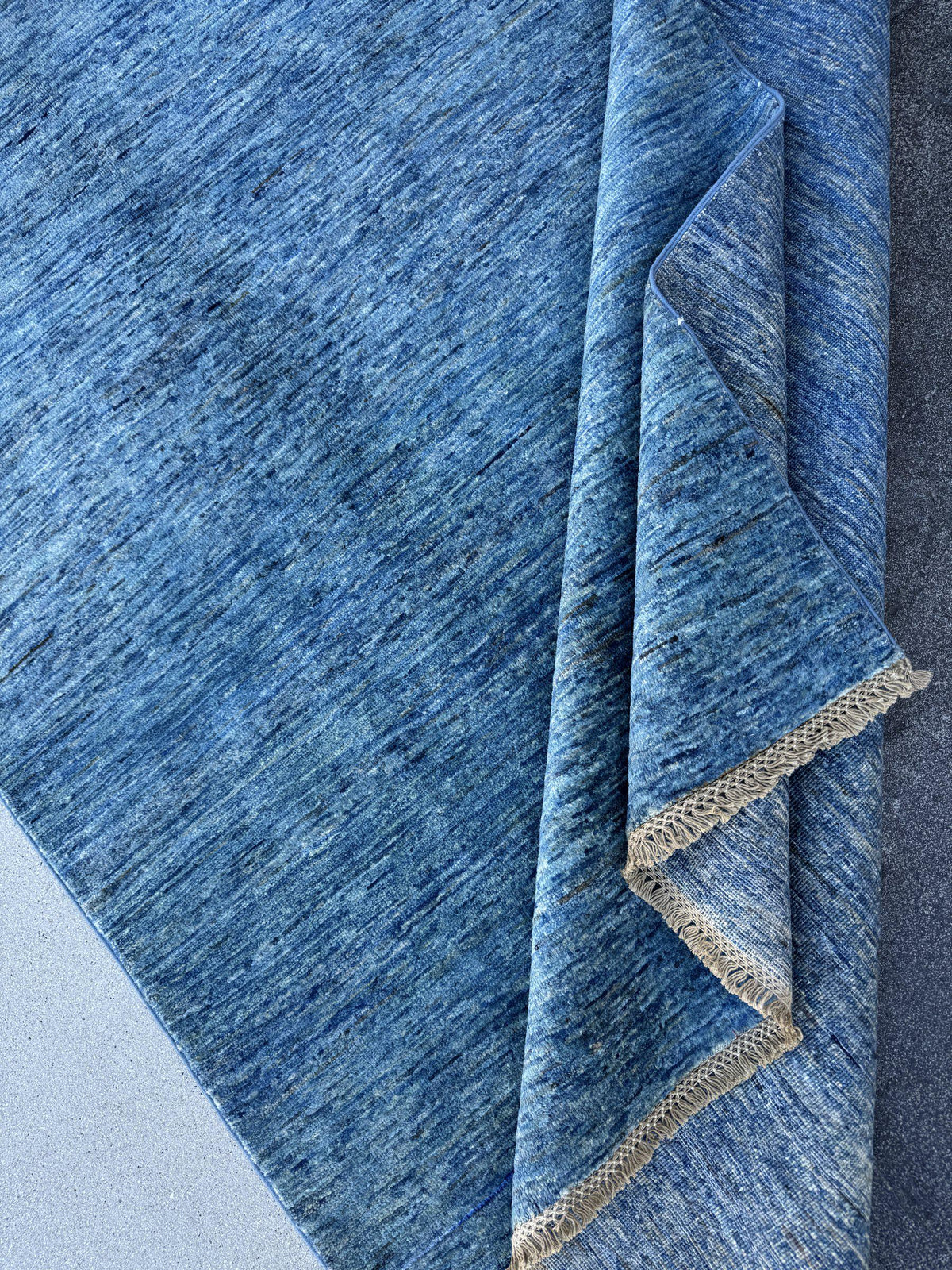 5x7 Handmade Afghan Wool Rug | Solid Denim Blue Modern Area Rug | Minimalist Abrash Texture | Hand-Knotted Contemporary Carpet