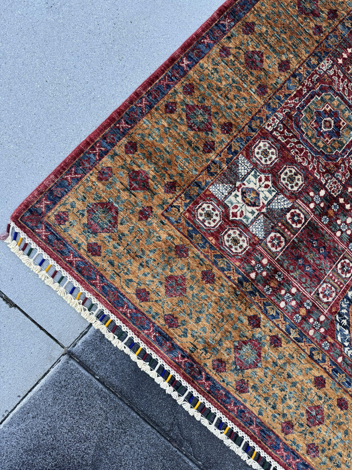 6x8 Handmade Afghan Wool Rug | Burgundy Red and Gold Mamluk Medallion Area Rug | Hand-Knotted Traditional Carpet