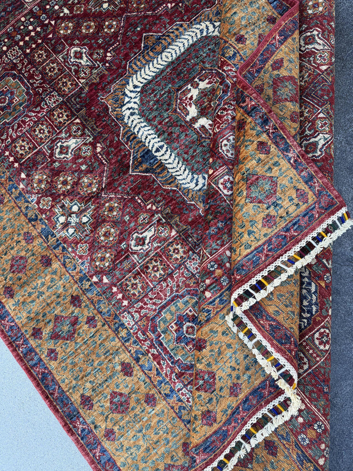 6x8 Handmade Afghan Wool Rug | Burgundy Red and Gold Mamluk Medallion Area Rug | Hand-Knotted Traditional Carpet