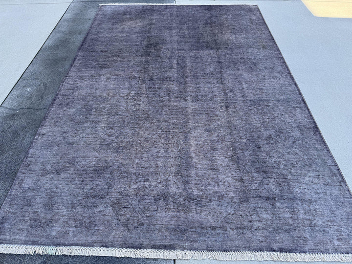 6x9 Handmade Afghan Wool Rug | Solid Slate Grey Modern Area Rug | Minimalist Tonal Texture | Hand-Knotted Contemporary Carpet