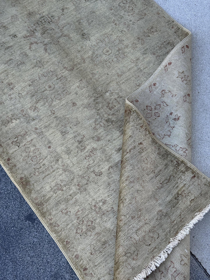 3x10 Handmade Afghan Wool Runner Rug | Muted Beige and Tan Faded Floral Hallway Runner | Soft Neutral Oushak Style | Hand-Knotted Carpet