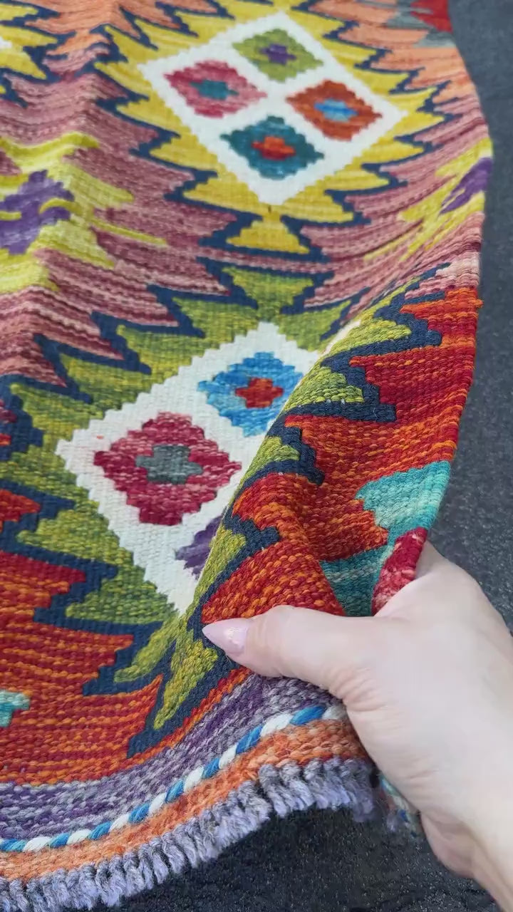 2x5 Handmade Afghan Kilim Runner Rug | Rust Red Burnt Orange Mustard Yellow Olive Green Cream White Teal Aqua Blue Navy Purple Grey | Wool