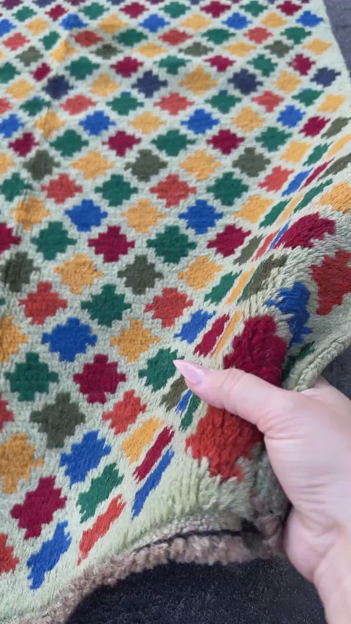 3x9 (90x275) Handmade Vintage Afghan Baluch Runner Rug | Mint Forest Pine Green Burnt Orange Brick Red Mustard Blue | Wool Flatwoven