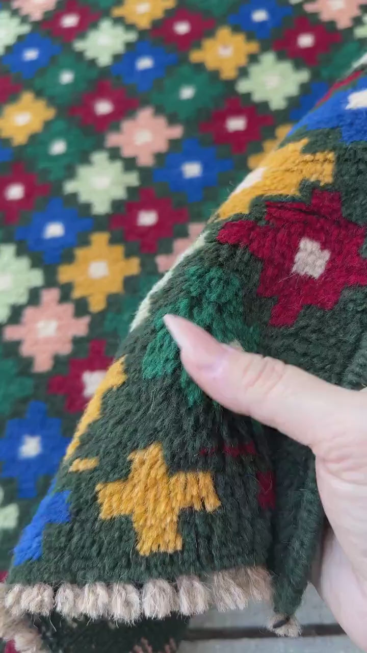 4x6 Handmade Vintage Afghan Baluch Rug | Pine Mint Forest Green Brick Red Mustard Yellow Gold Navy Blue White Salmon Pink Peach | Flatwoven