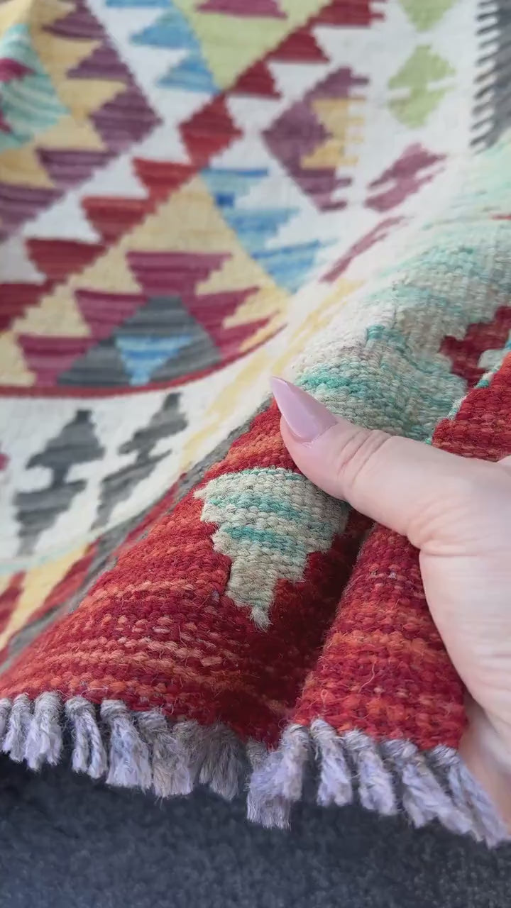3x7 Handmade Afghan Kilim Runner Rug | Scarlet Blood Wine Red Denim Baby Powder Blue Grey Black Yellow Cream Maroon Lime Green | Wool