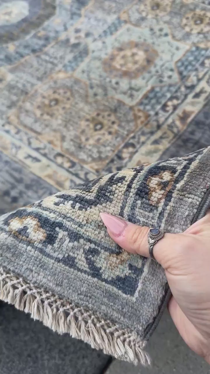 4x6 Handmade Afghan Wool Rug | Soft Medallion Mamluk Design | Blue And Ivory Area Rug