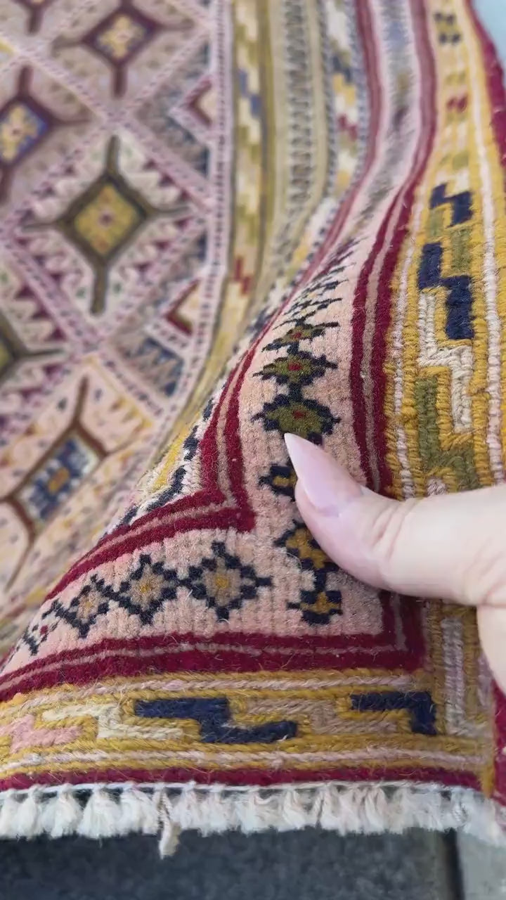 3x4 (91x121) Handmade Afghan Vintage Barjasta Rug | Ivory Cream Burgundy Wine Blush Rose Mustard Yellow Olive Green Navy Blue Midnight Black