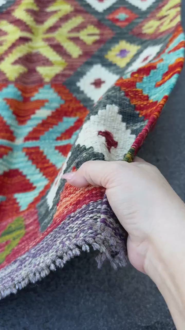 2x5 Handmade Afghan Kilim Runner Rug | Rust Red Charcoal Grey Burnt Orange Cream White Mustard Yellow Olive Green Teal Aqua Blue Navy Purple