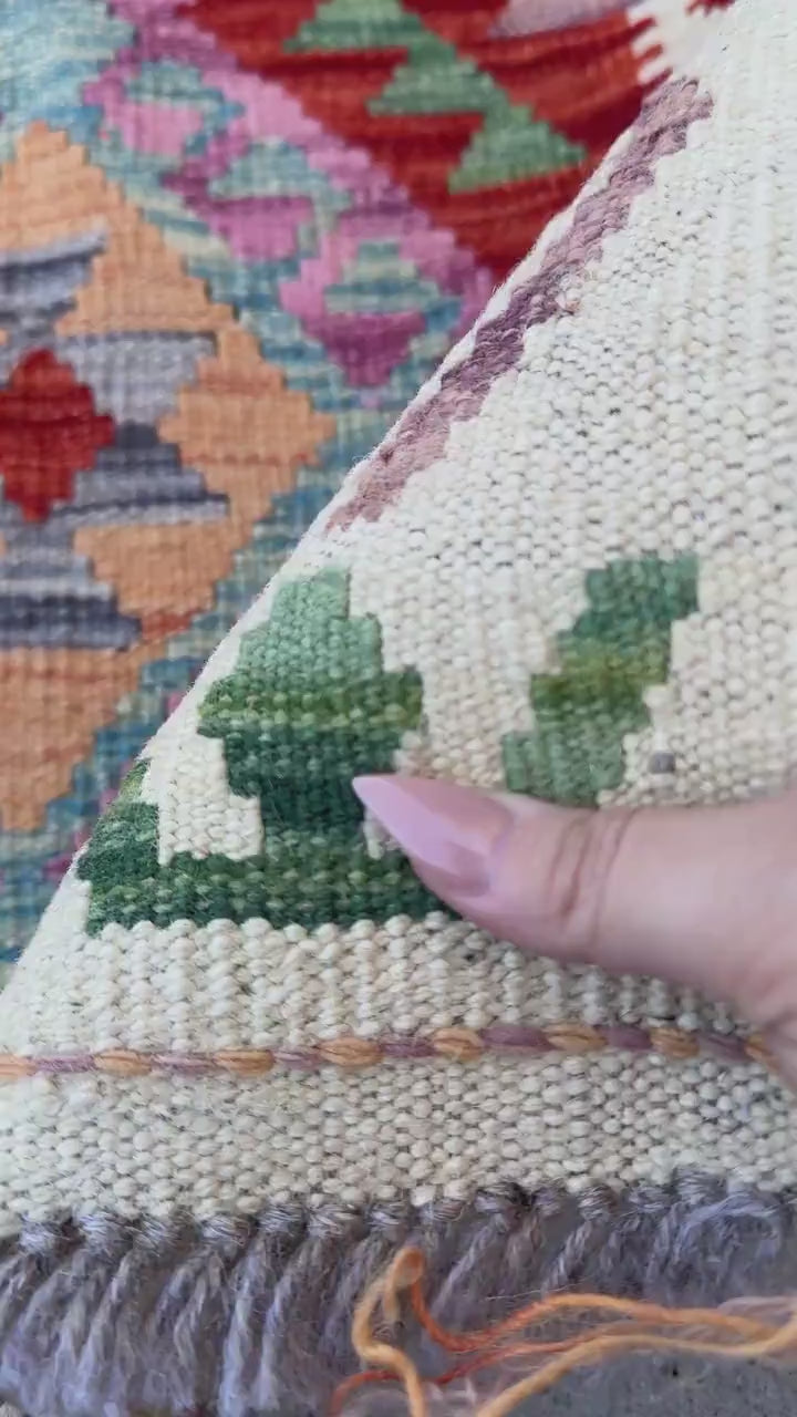 2x3 Handmade Afghan Kilim Rug | Blood Red Cream Beige Teal Forest Green Chocolate Brown Orange Yellow Grey | Wool Flatwoven