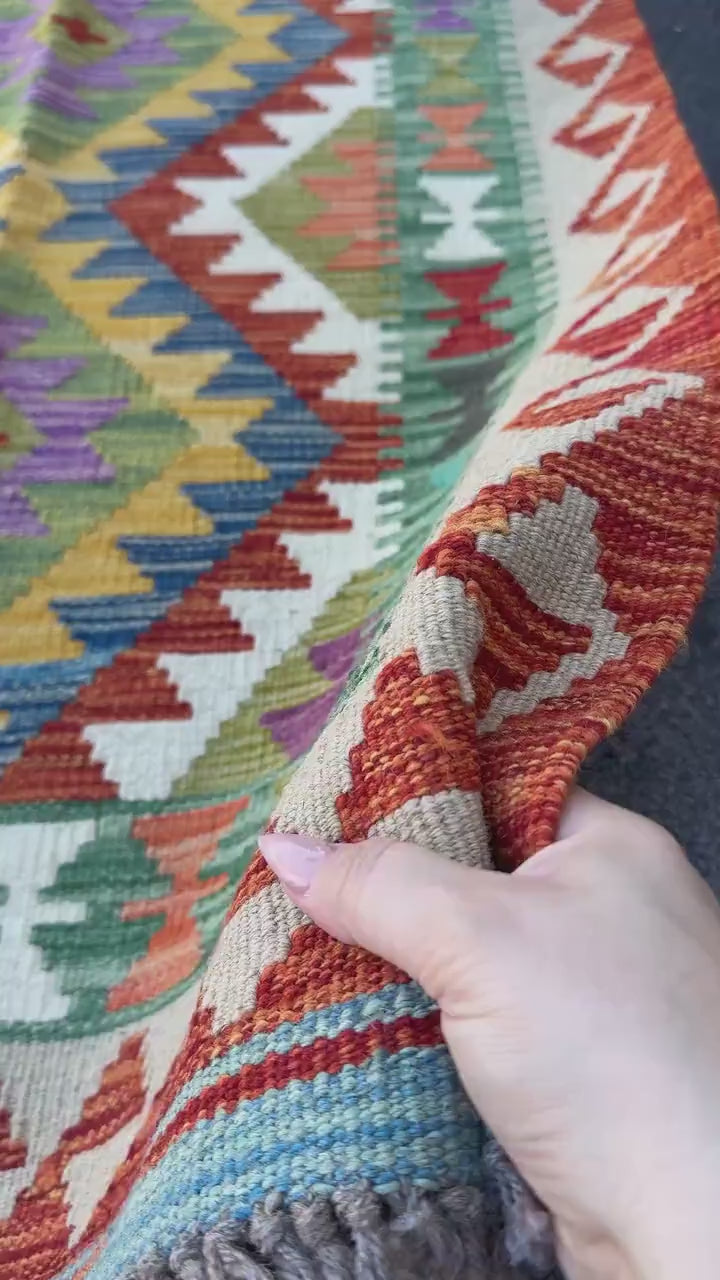 3x7 (100x200) Handmade Afghan Kilim Runner Rug | Cream Beige Orange Brick Red Blue Olive Moss Purple Green Teal Charcoal | Wool Turkish