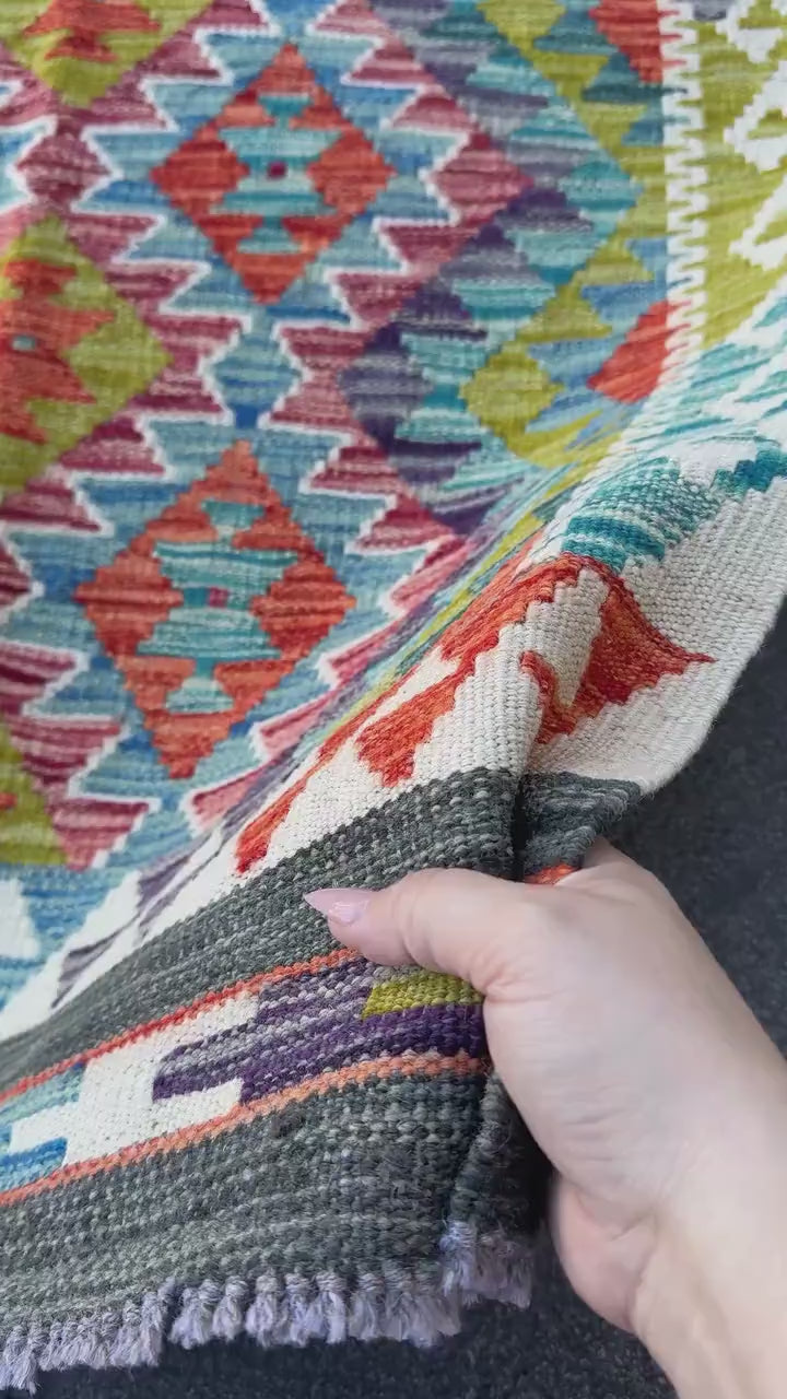 3x4 Handmade Afghan Kilim Rug | Rust Red Burnt Orange Mustard Yellow Olive Green Teal Aqua Blue Navy Purple Cream White Grey | Flatwoven
