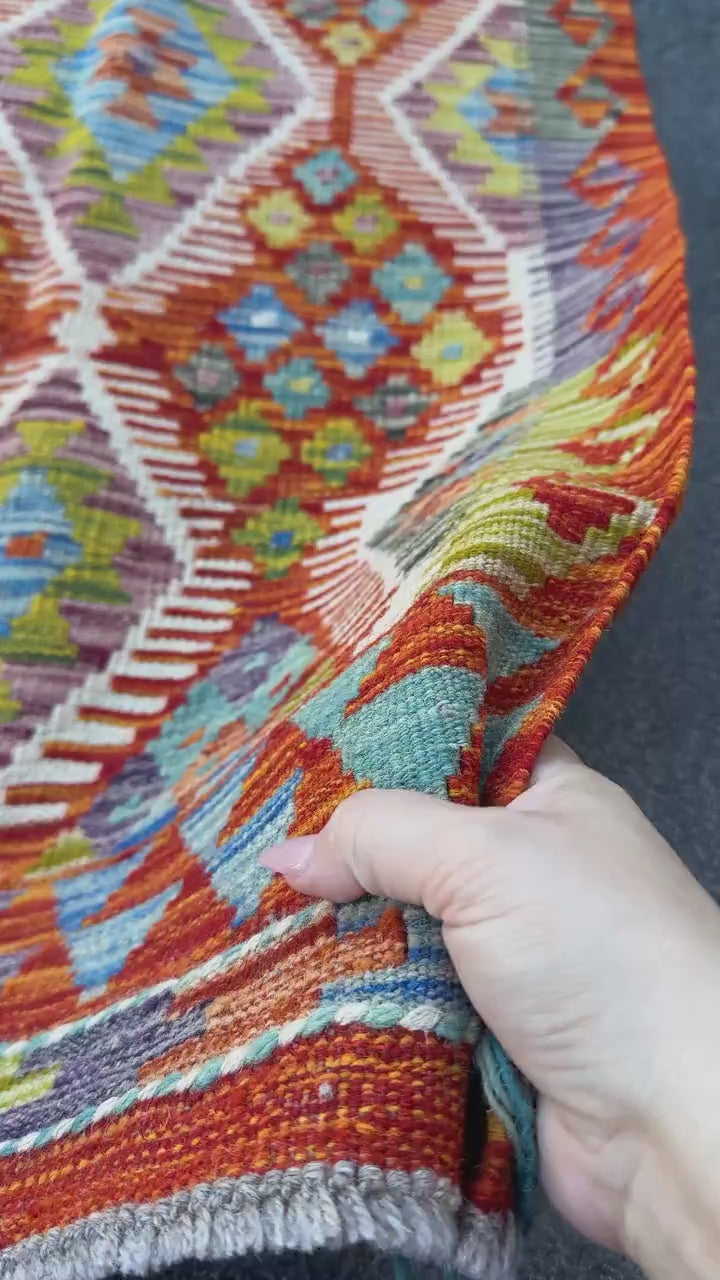 2x5 Handmade Afghan Kilim Runner Rug | Burnt Orange Rust Red Cream White Mustard Yellow Olive Green Teal Aqua Blue Navy Purple Grey | Wool