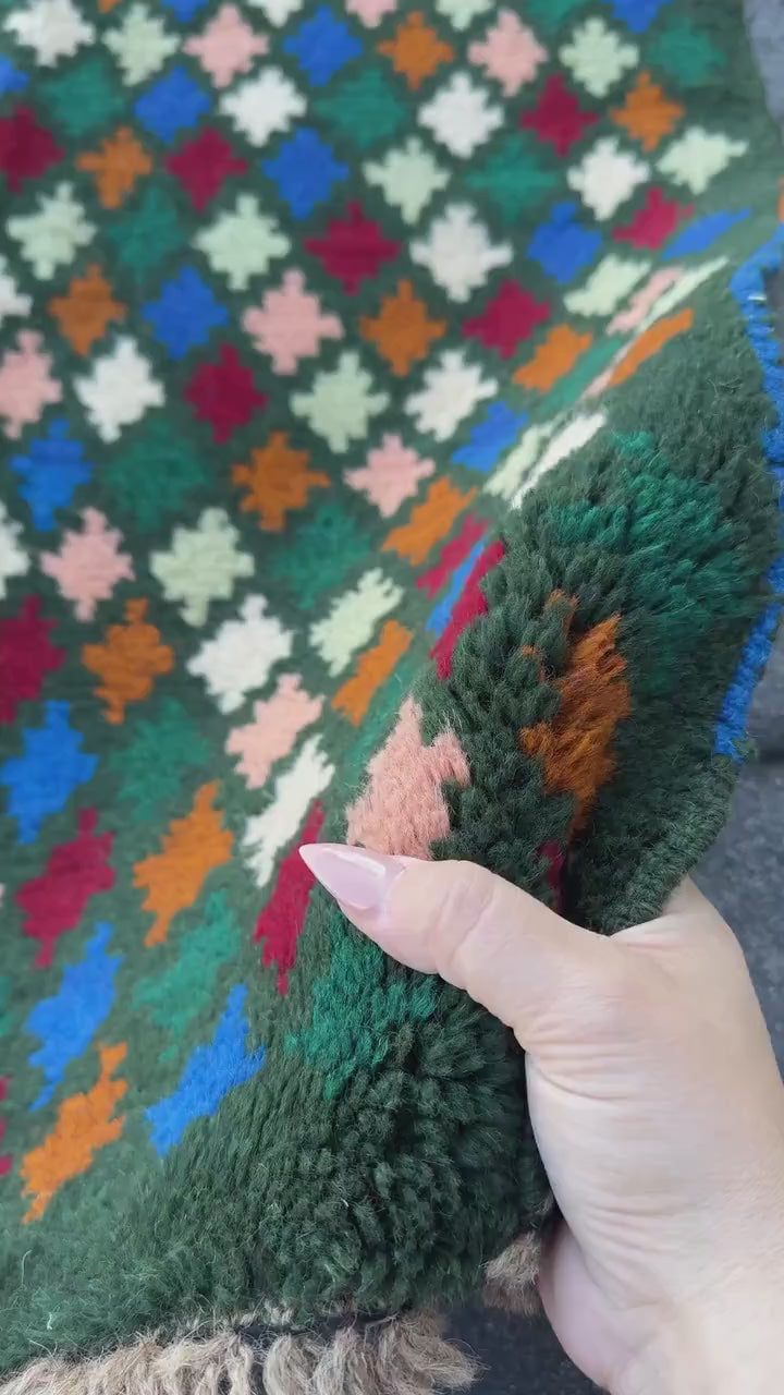 3x10 (90x305) Handmade Vintage Afghan Baluch Runner Rug | Pine Forest Green Purple Cream White Brick Red Burnt Orange Blue oe Pink | Wool