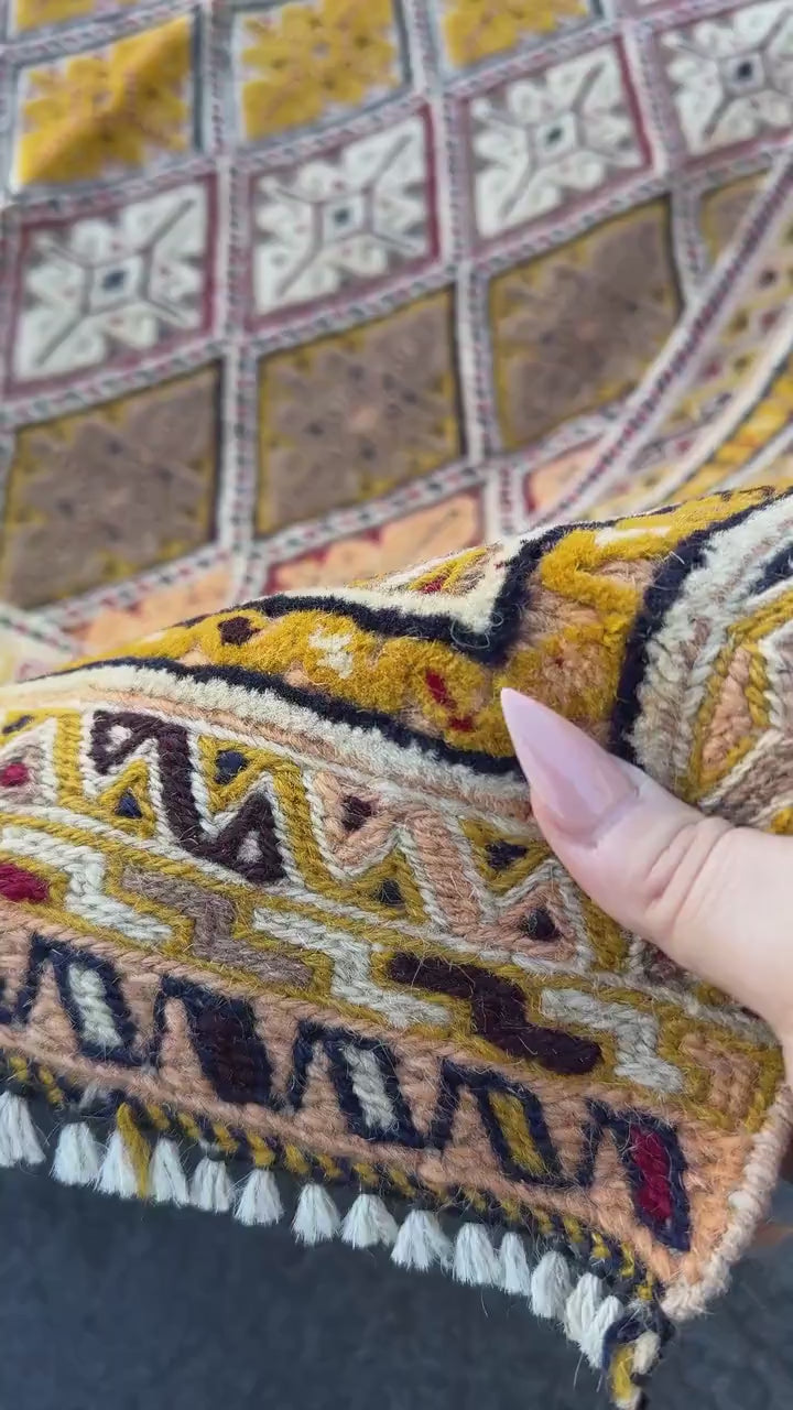 4x5 Handmade Afghan Barjasta Rug | Tan Peach Mustard Gold Orange Yellow Moss Olive Green Saffron Beige Taupe Burgundy Navy Midnight Blue