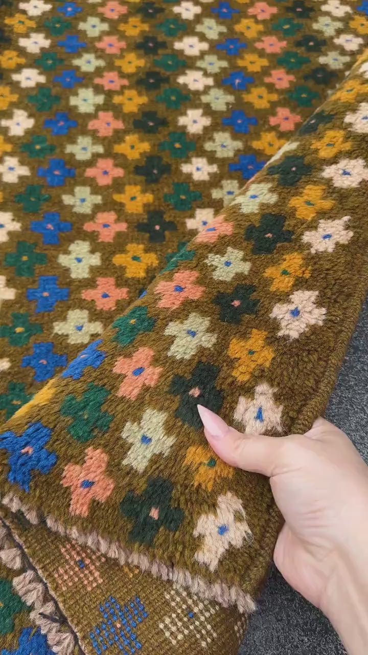 4x6 Handmade Vintage Afghan Baluch Rug | Olive Mint Pine Green Mustard Yellow Black Peach Cream White Navy Blue Teal Red | Wool Flatwoven