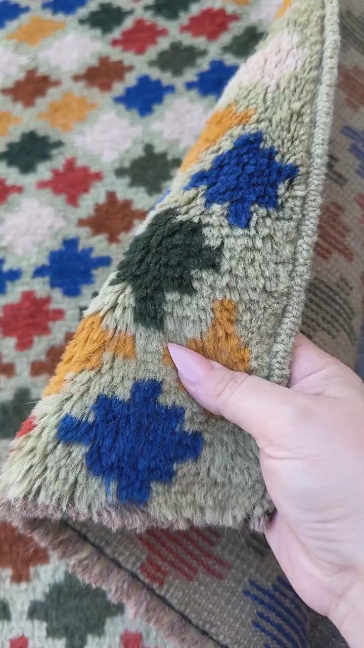 4x6 Handmade Vintage Afghan Baluch Rug | Mint FOrest Pine Green Copper Brown White Burnt Orange Navy Blue Mustard Yellow Gold | Flatwoven
