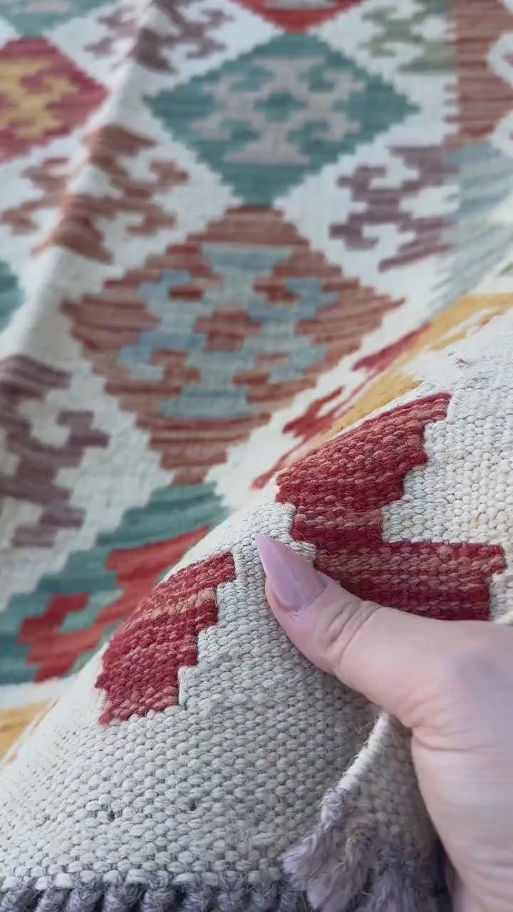 3x7 (100x200) Handmade Afghan Kilim Runner Rug | Cream Orange Brick Blood Red Chocolate Brown Denim Blue Pine Green Grey | Wool Turkish