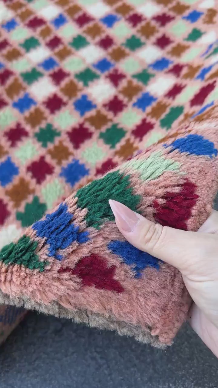 3x4 Handmade Vintage Afghan Baluch Rug | Peach Pink Copper Brown Brick Red Mint Forest Green White Navy Blue | Wool Flatwoven