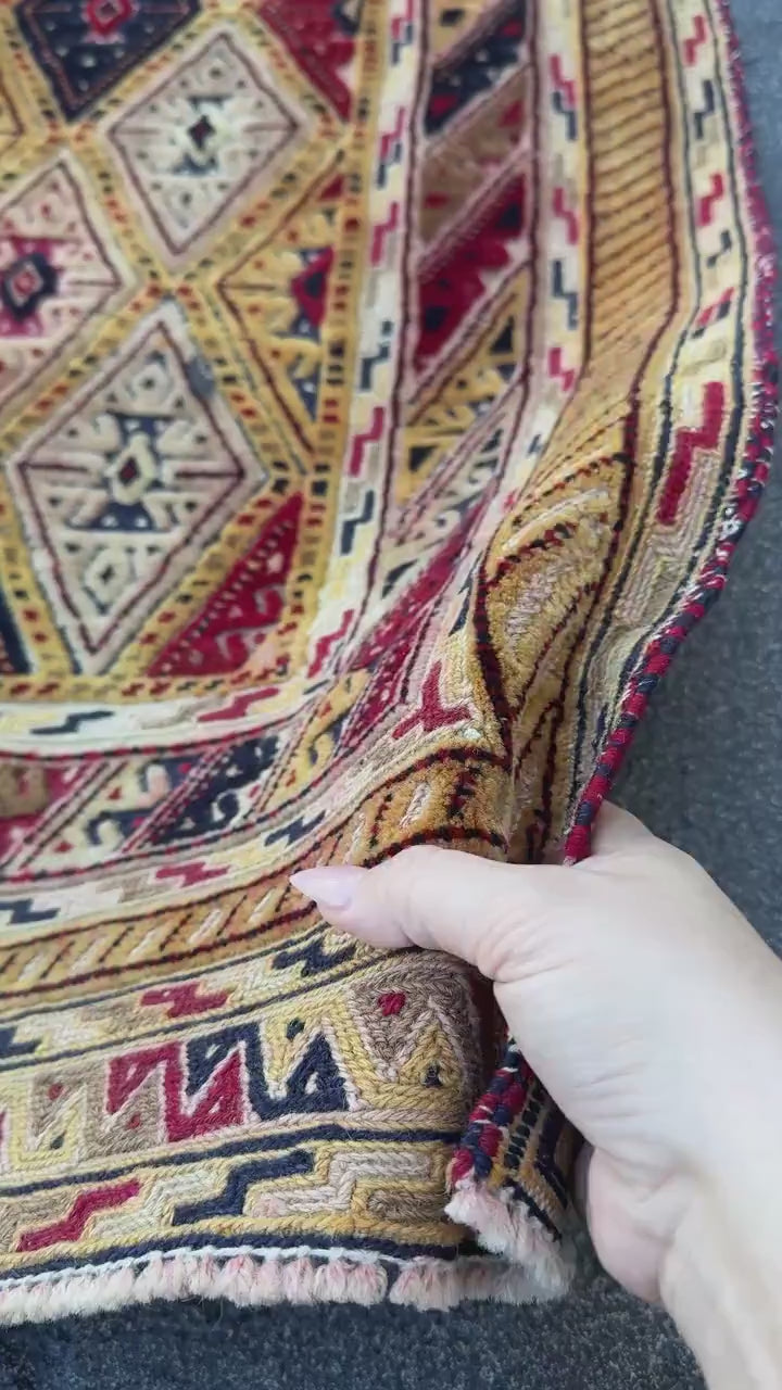 3x4 Handmade Afghan Kilim Rug | Mustard Yellow Rust Red Black Cream Beige Burgundy Navy | Wool Flatwoven