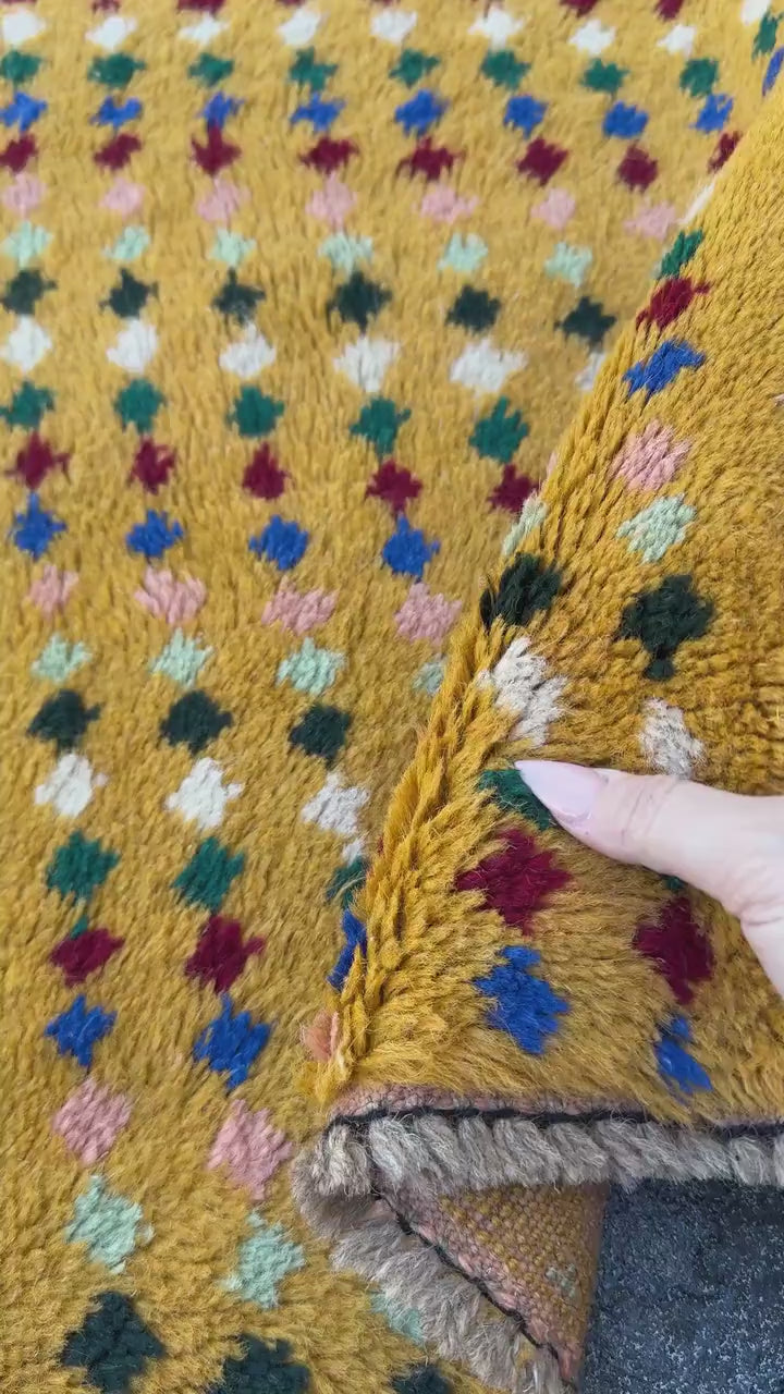 4x6 Handmade Vintage Afghan Baluch Rug | Mustard Yellow Gold Navy Blue Forest Mint Green White Brick Red Black Salmon Pink Peach | Wool