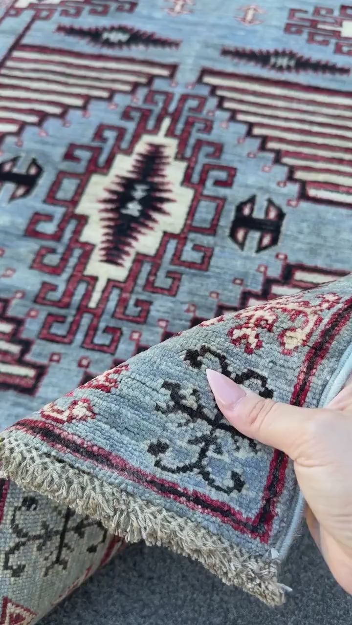 3x10 Handmade Afghan Wool Runner Rug | Grey Tribal Geometric Runner | Southwestern Hallway Rug