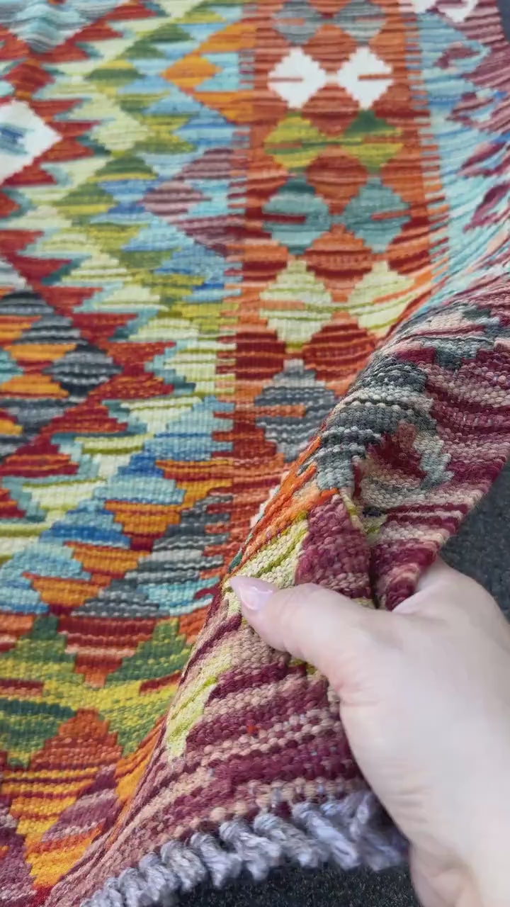 3x4 Handmade Afghan Kilim Rug | Rust Red Burnt Orange Cream White Mustard Yellow Olive Green Teal Aqua Blue Navy Purple Grey | Flatwoven