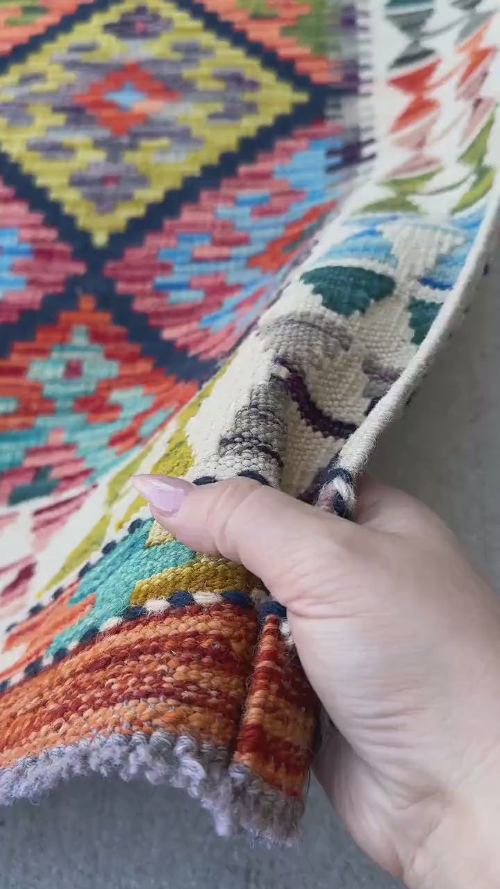 3x4 Handmade Afghan Kilim Rug | Navy Blue Gold Coral Red Teal Aqua Mint Sky Blue Olive Moss Green Lavender Burnt Orange Rust Charcoal Cream