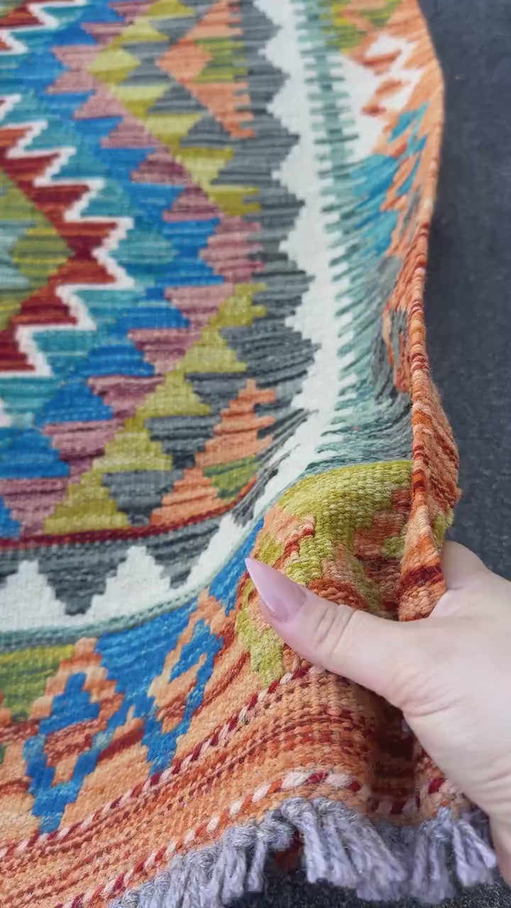3x4 Handmade Afghan Kilim Rug | Rust Orange Cream White Mustard Yellow Olive Green Teal Aqua Blue Navy Red Purple Grey | Wool Flatwoven