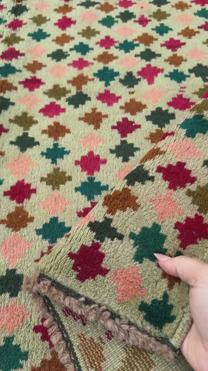 4x6 Handmade Vintage Afghan Baluch Rug | Mint Olive Green Cream Rust Red Burnt Orange Teal Aqua Blue Mustard Yellow | Wool Flatwoven