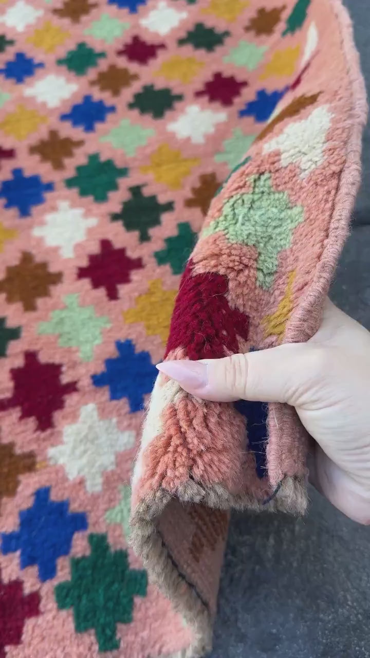 3x5 Handmade Vintage Afghan Baluch Rug | Peach Copper Brown Brick Red Forest Pine Mint Green White Navy Blue Mustard Yellow | Wool Flatwoven