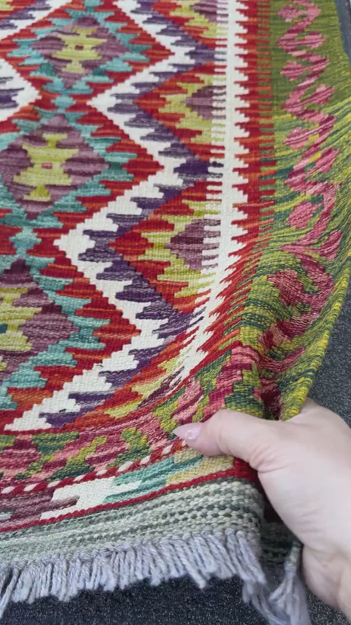 2x5 Handmade Afghan Kilim Runner Rug | Rust Red Cream White Olive Green Mustard Yellow Burnt Orange Teal Aqua Blue Purple Grey | Flatwoven