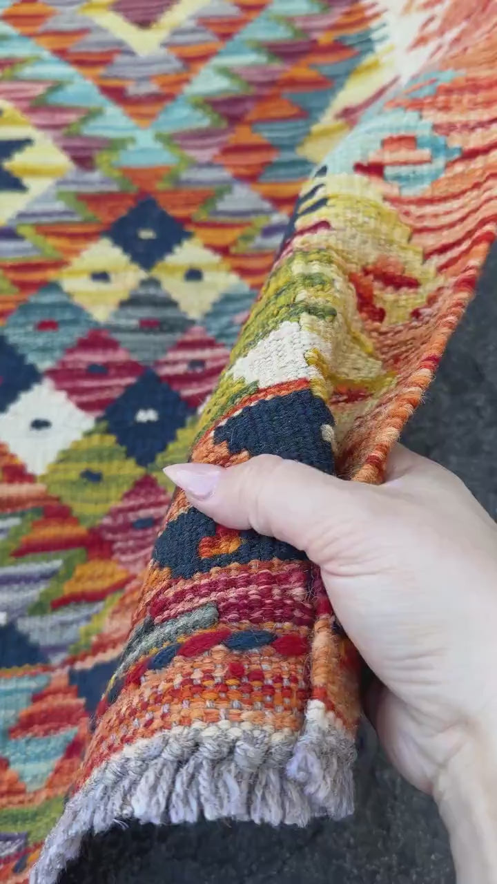 3x4 Handmade Afghan Kilim Rug | Burnt Rust Orange Mustard Gold Grey Maroon Ivory Teal Red Charcoal Black Olive Moss Green | Wool Flatwoven