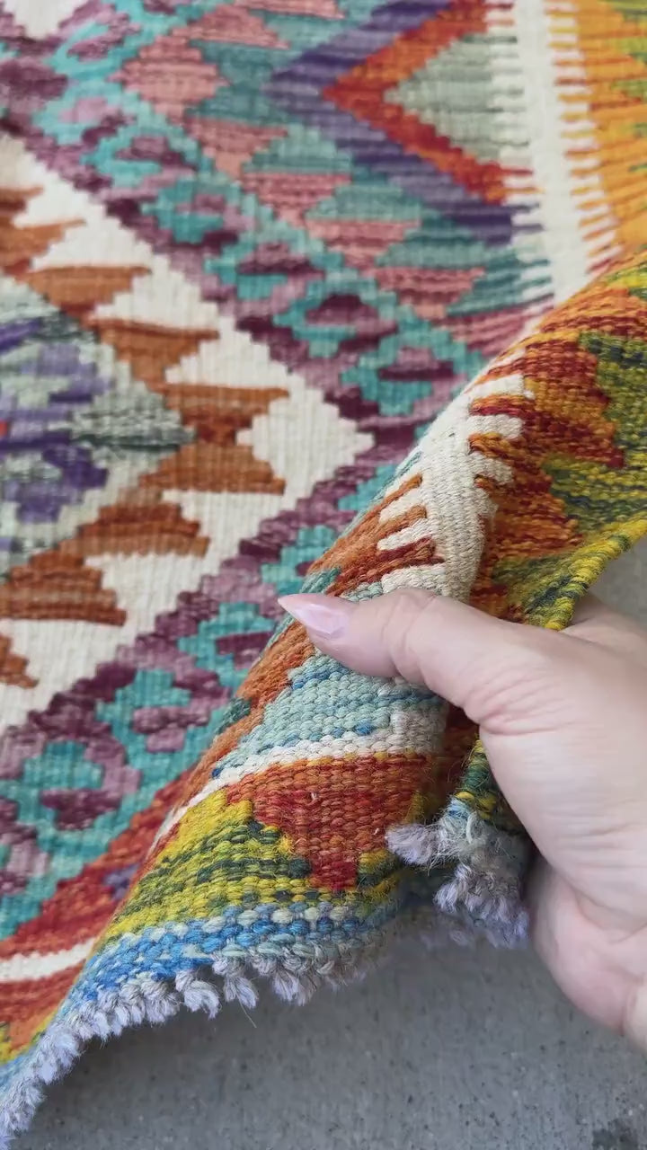 2x3 Handmade Afghan Kilim Rug | Teal Aqua Burnt Orange Cream White Beige Maroon Purpleeee Olive Moss Green Rust Red Blue | Wool Flatwoven