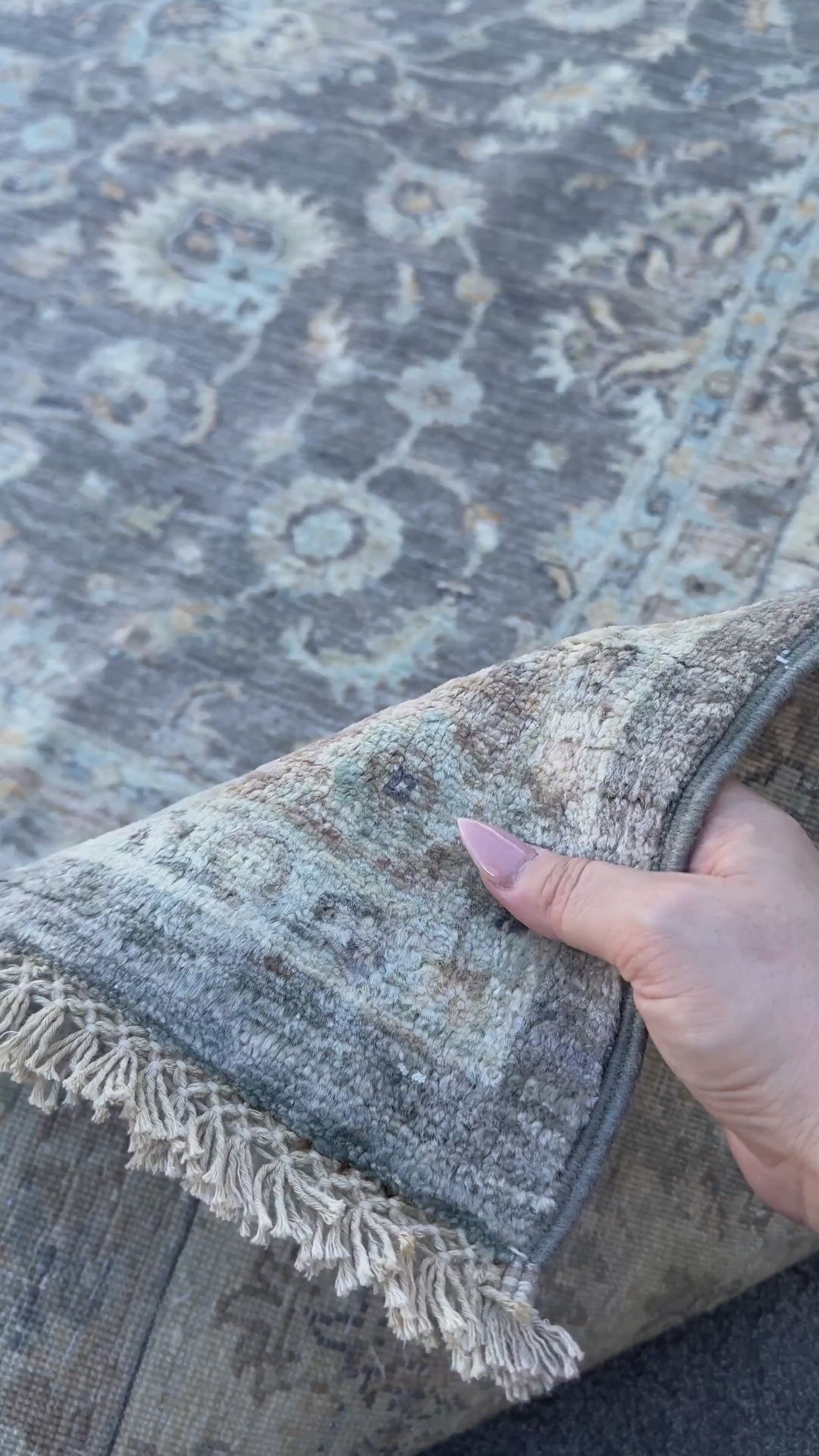 10x10 Handmade Afghan Wool Rug | Grey Oushak Floral Rug | Neutral Square Traditional Area Rug