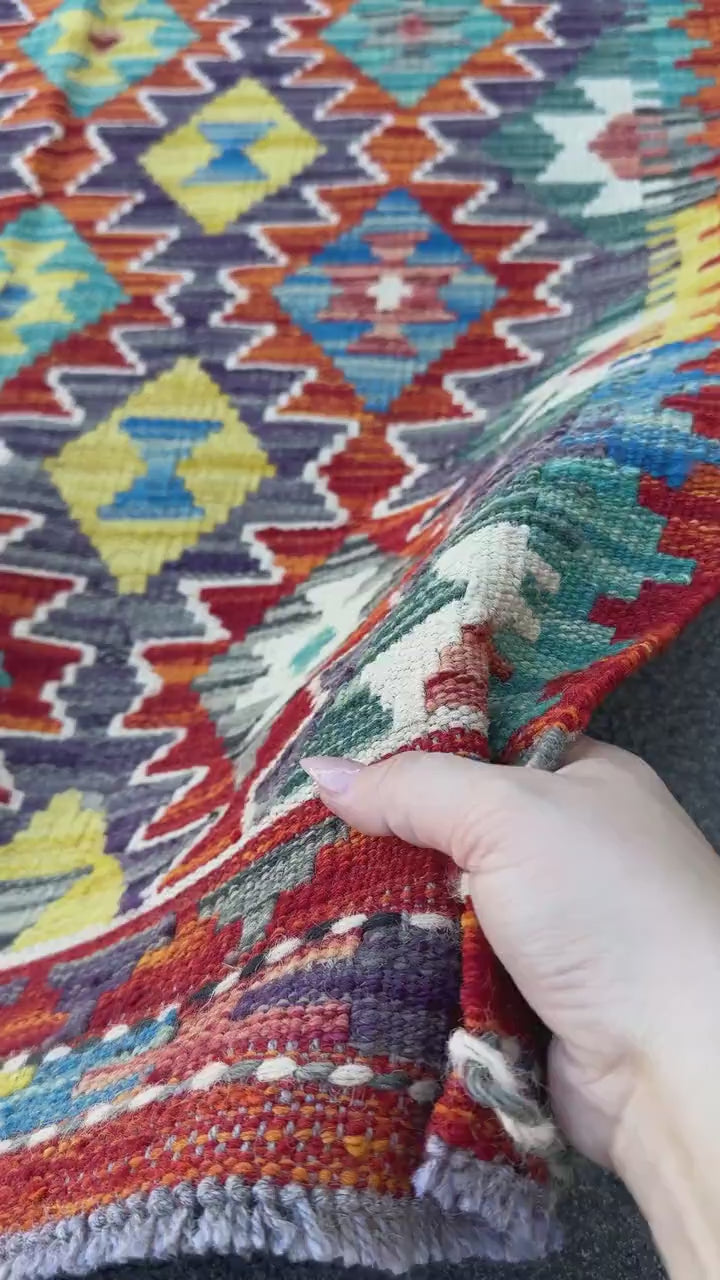 3x4 Handmade Afghan Kilim Rug | Burnt Orange Rust Red Cream White Mustard Yellow Olive Green Teal Aqua Blue Navy Purple Grey | Flatwoven