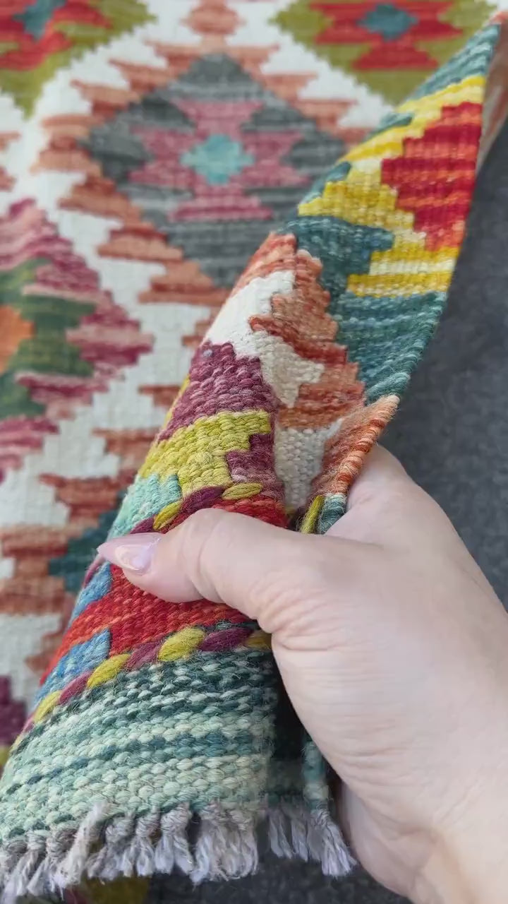 2x5 Handmade Afghan Kilim Runner Rug | Cream White Rust Orange Mustard Yellow Olive Green Teal Aqua Blue Navy Purple Grey Red | Flatwoven