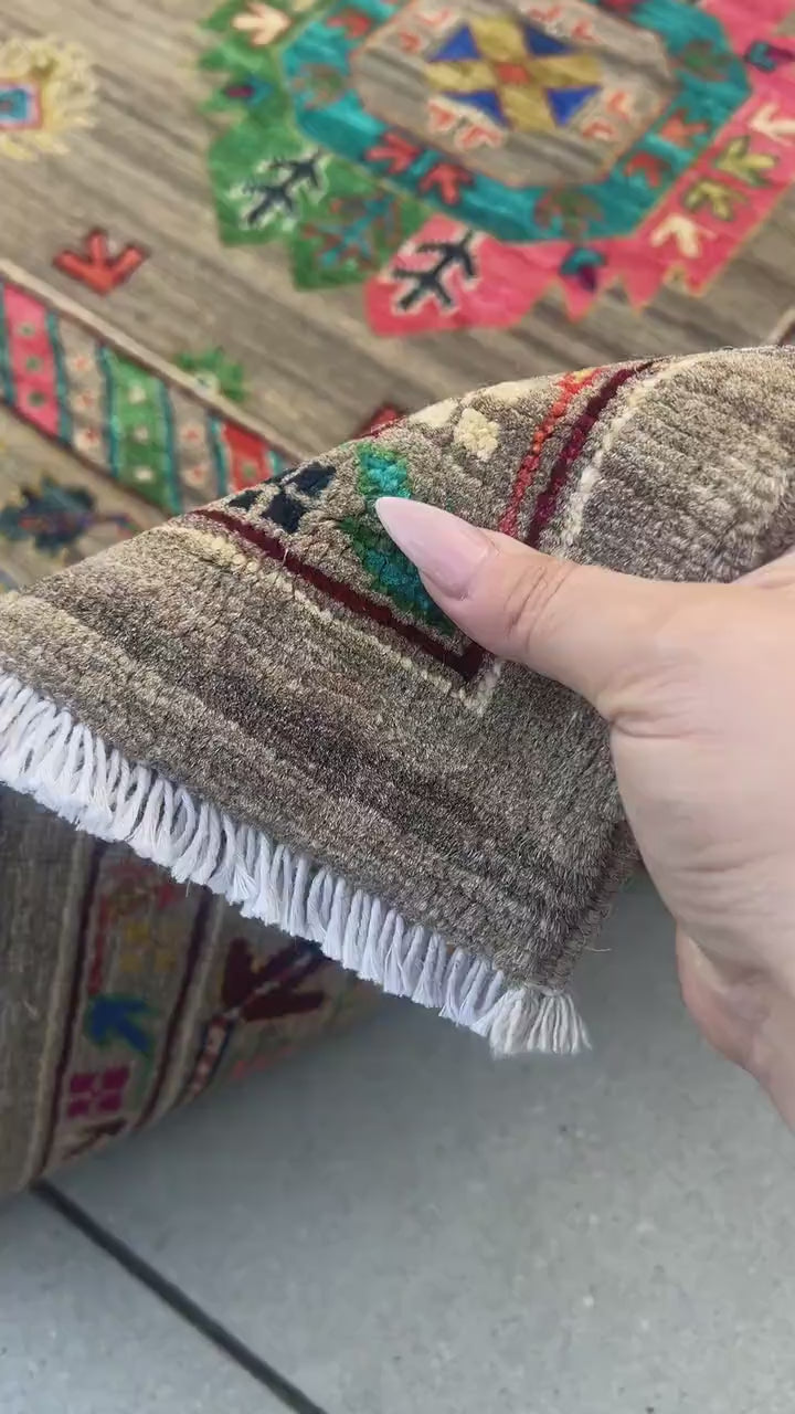7x10 (213x305) Handmade Afghan Rug | Tan Beige Mocha Chocolate Brown Royal Blue Orange Pink Forest Green Turquoise Maroon Black Ivory Cream