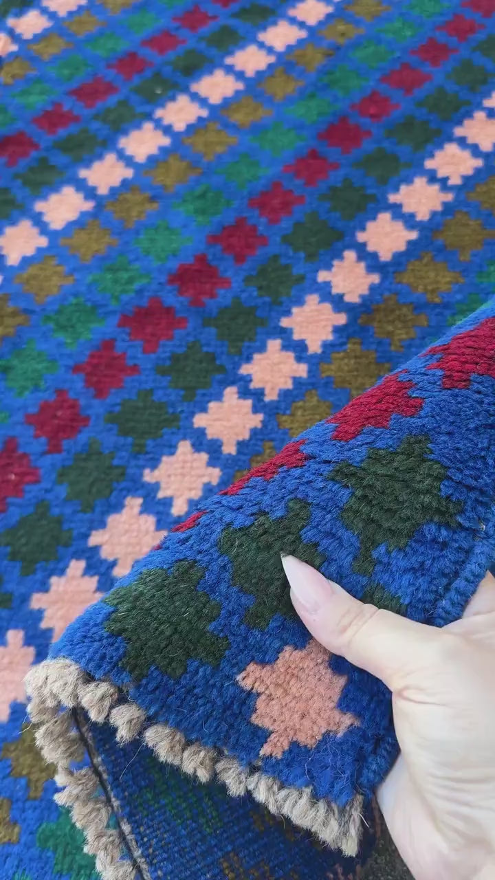 4x6 Handmade Vintage Afghan Baluch Rug | Navy Blue Forest Pine Olive Green Brick Red Salmon Pink Peach Mustard Yellow Gold | Wool Flatwoven