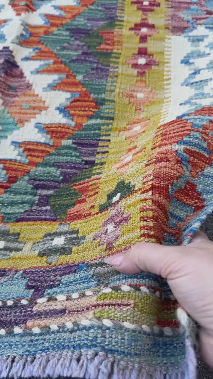 2x5 Handmade Afghan Kilim Runner Rug | Burnt Orange Rust Red Mustard Yellow Cream White Olive Green Teal Aqua Blue Navy Purple Grey | Wool