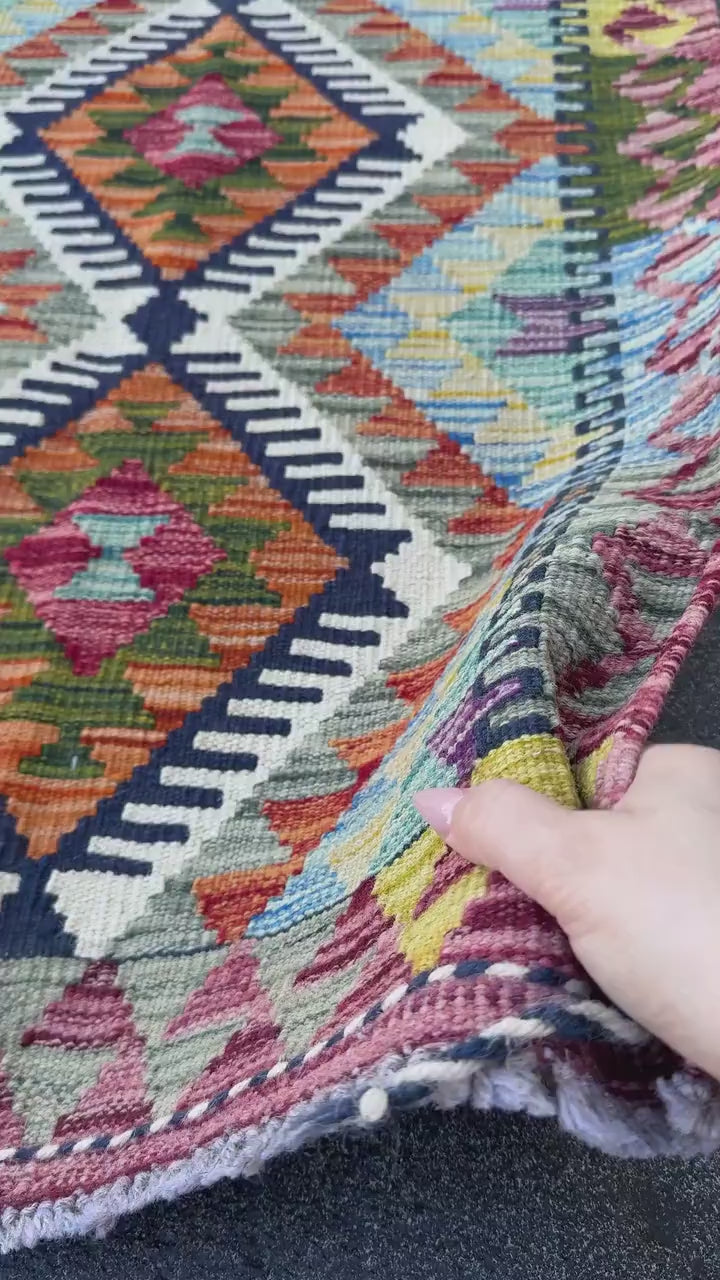 2x5 Handmade Afghan Kilim Runner Rug | Rust Red Burnt Orange Cream White Mustard Yellow Olive Green Teal Aqua Blue Navy Purple Grey | Wool