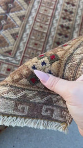 6x9 (180x275) Handmade Afghan Rug | Taupe Chocolate Brown Charcoal Grey Crimson Red Ivory Black Cream Beige | Geometric Barjasta Mishwani