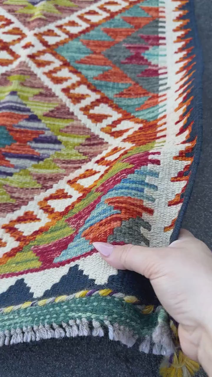 2x5 Handmade Afghan Kilim Runner Rug | Burnt Orange Rust Red Cream White Mustard Yellow Olive Green Teal Aqua Blue Navy Purple Grey | Wool